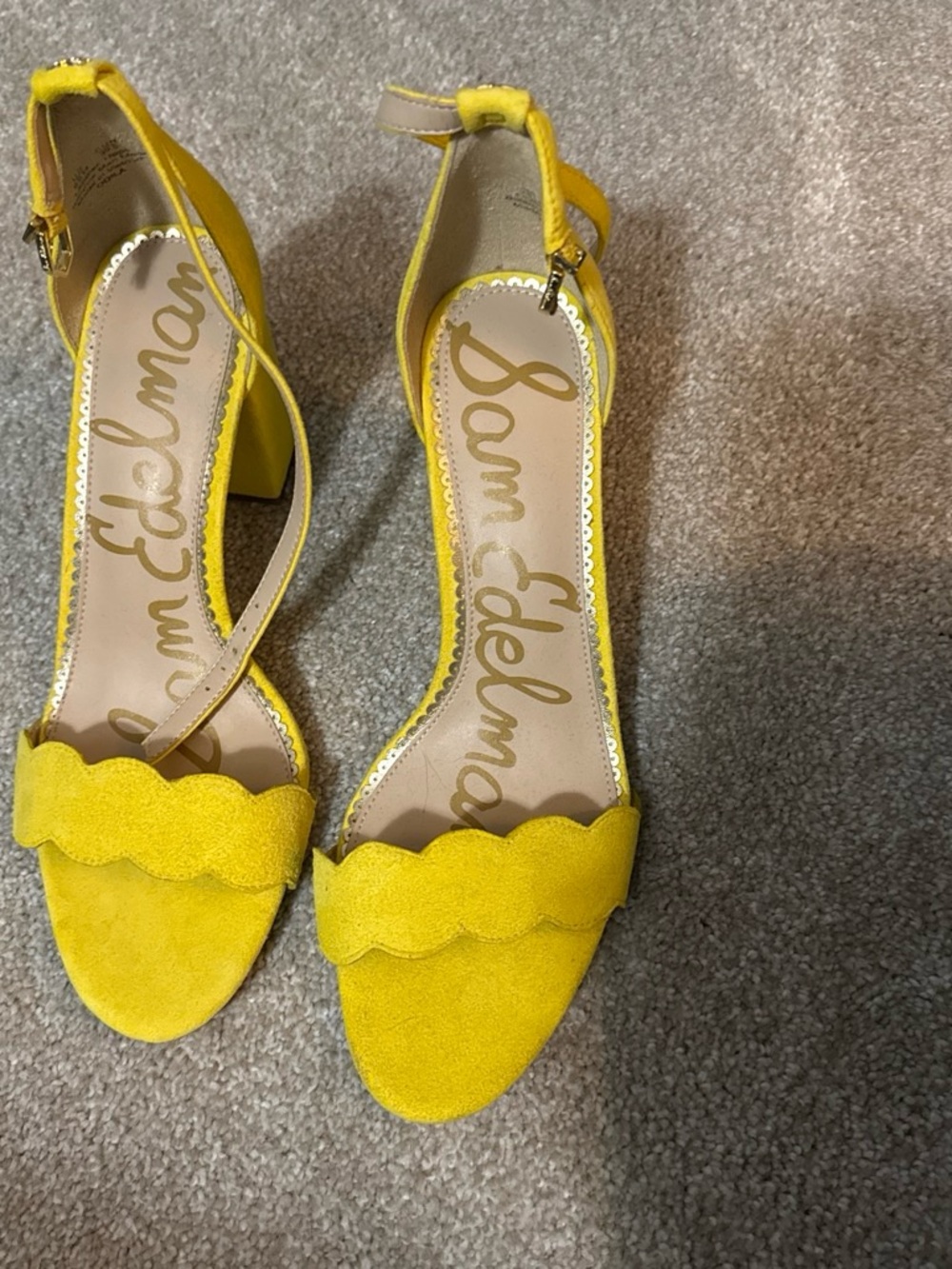 Sam Edelman Yellow Scallop Strap Block Heel Sandals